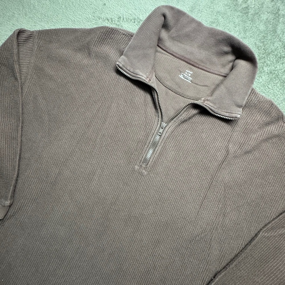Aerie Mens Pullover Quarter Zip Ribbed Long Sleeve Shirt Top XL Brown